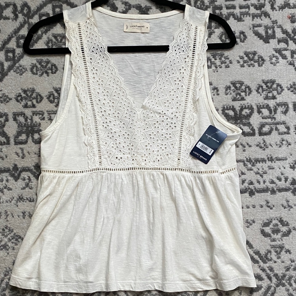 Lucky Brand Cream Lace Accent Tank Top NWT